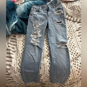 AE Blue Straight Leg Distressed Jeans